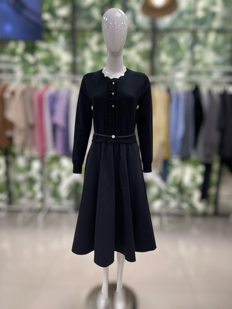 DEWL フリル ニット レイヤード ベルテッドワンピース L254PSE039