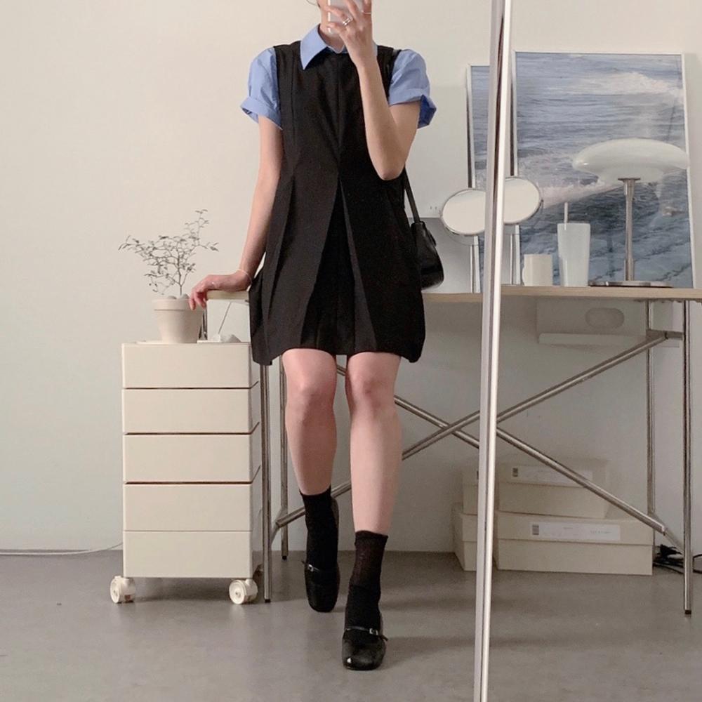 OLSEN プリーツ 切り替え 結婚式ゲストドレス ミニワンピース