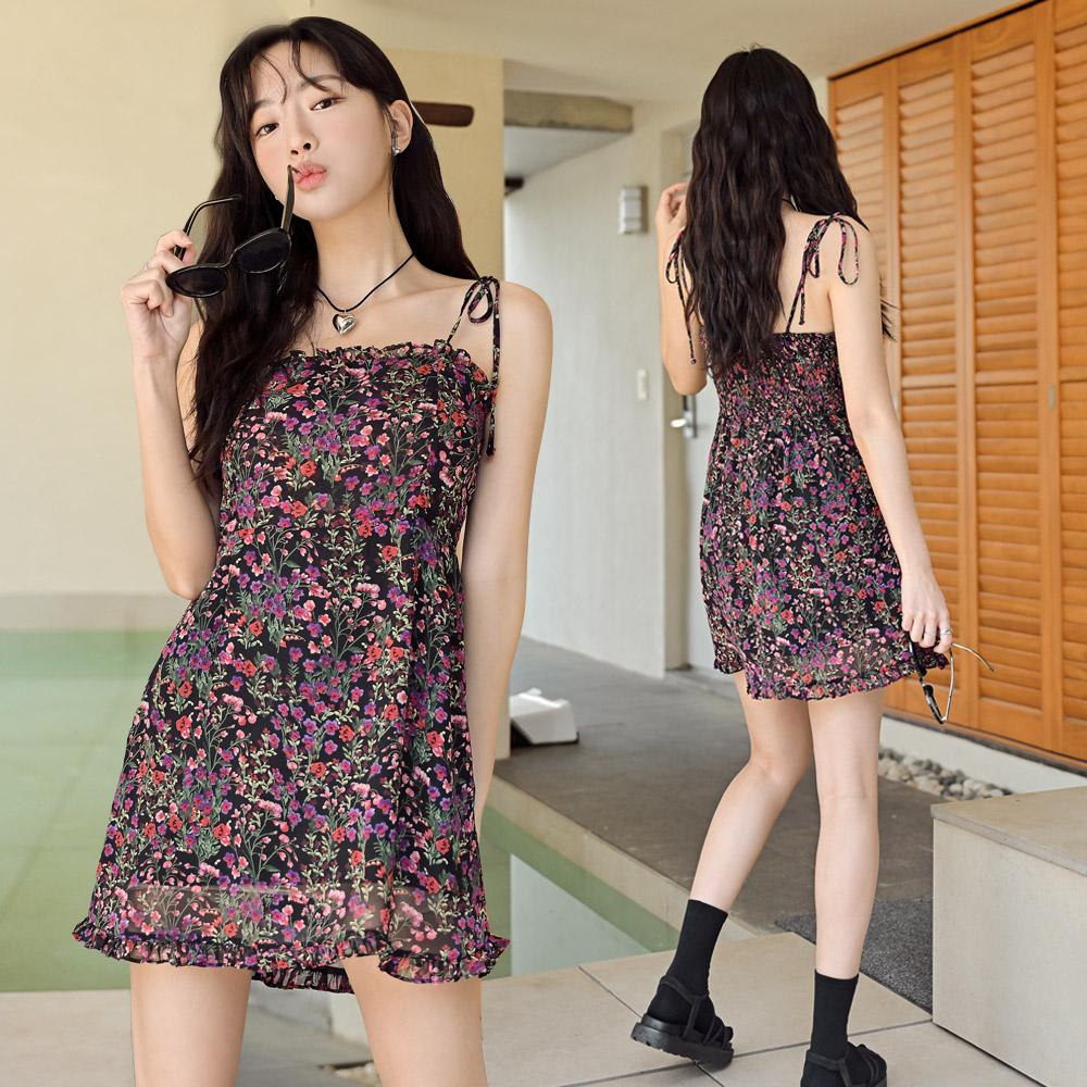 ヘリンボーン 夏 ワンピース ビッグサイズ ロング シフォン キャミ 半袖 ラップ リゾート バカンスルック