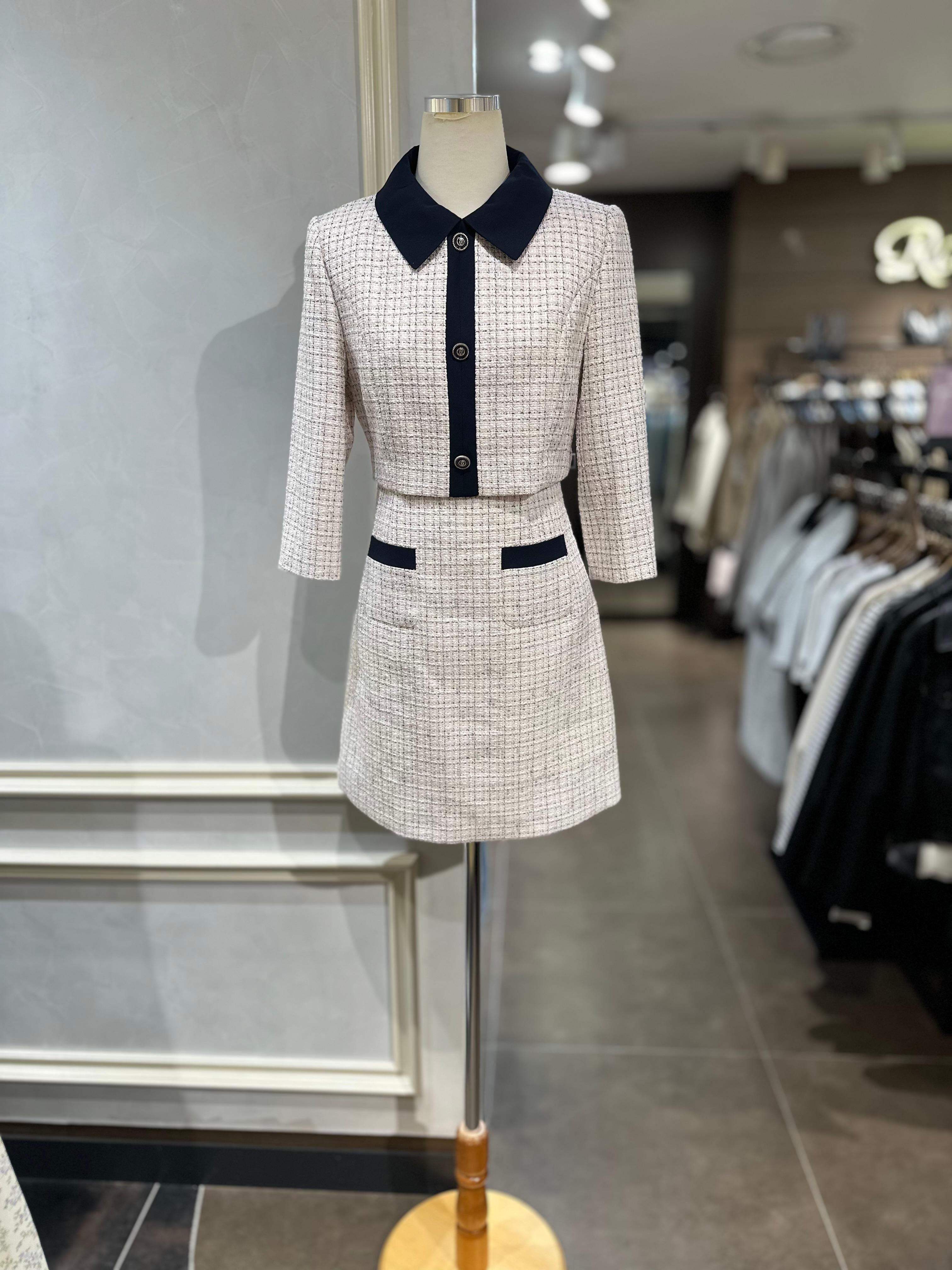 ROEM 配色 カラー ツイード 2in1 ワンピース RMOWE24R12