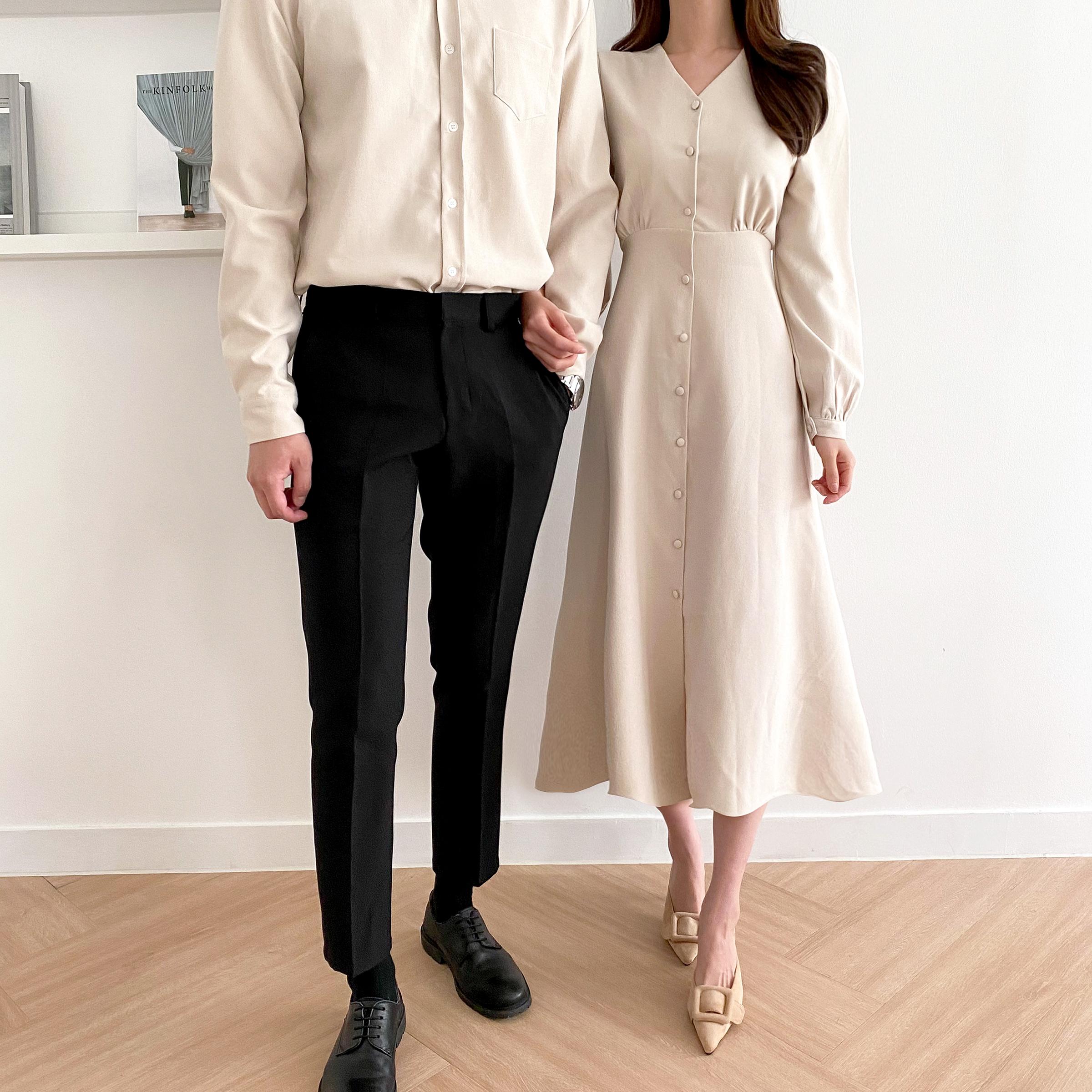 FW ウィンター アイボリー ロング シャツ ワンピース ウェディングフォト 新婚旅行 カップル シミラールック