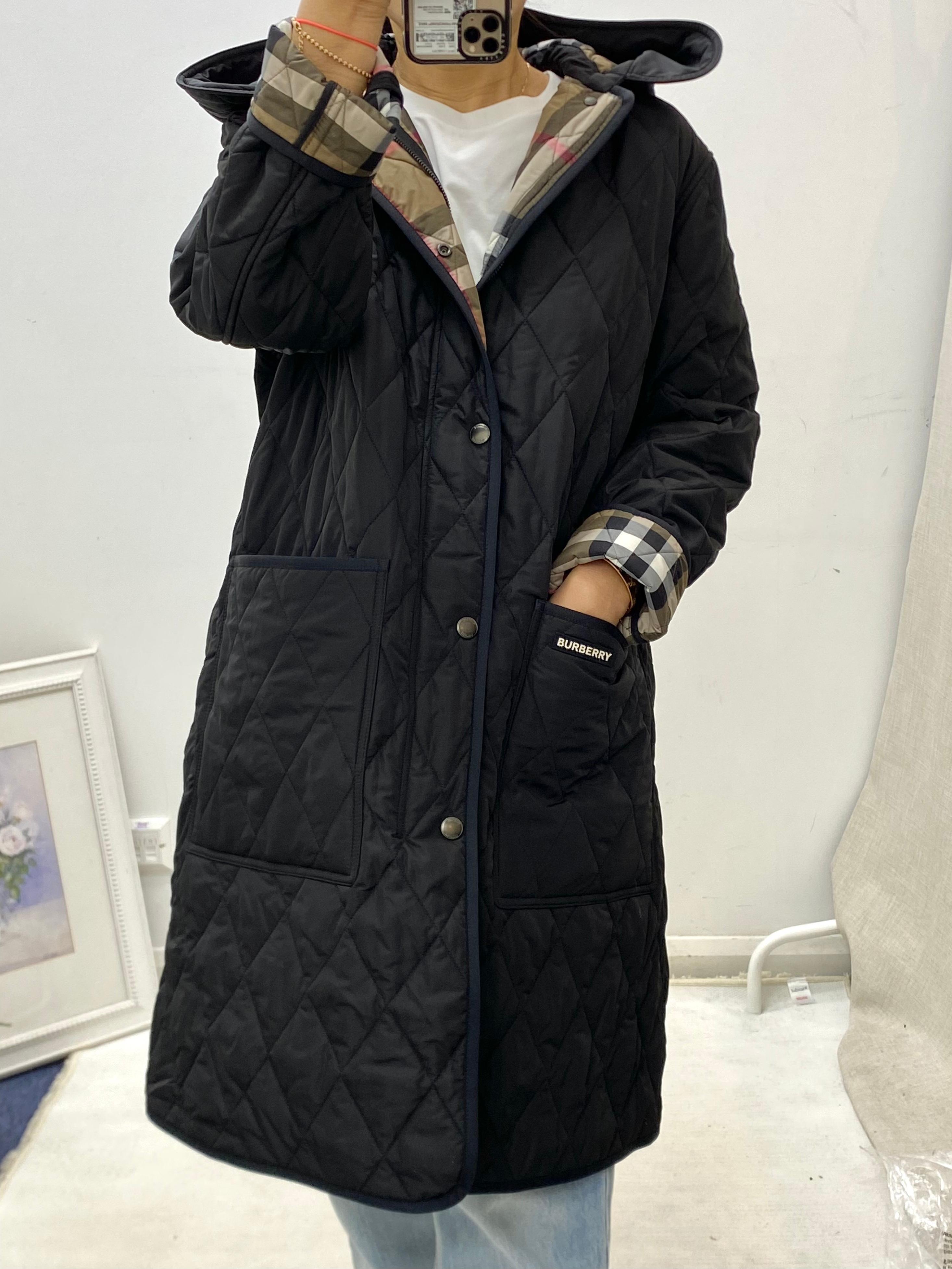 Burberry パークゲート キルティング フード レディース ロングジャケット 80842091 80945811 ブラック