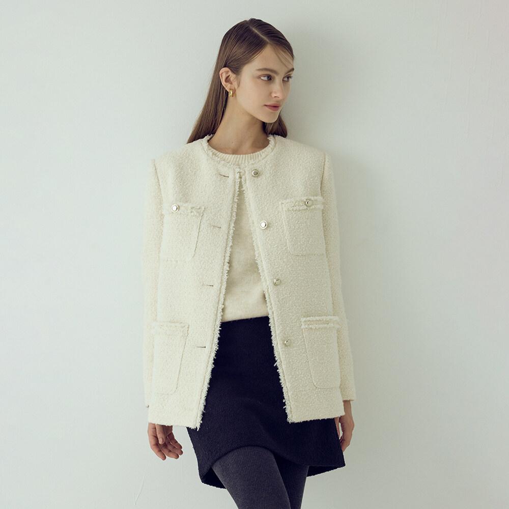 NICE CLAUP ポケット ブークレ ツイード ジャケット X256MWJA11