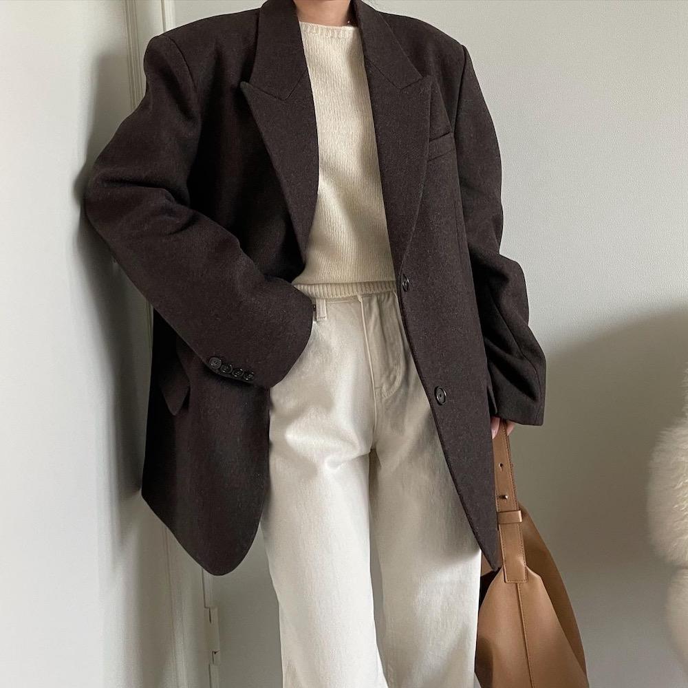 [ハイクオリティ] 冬 レディース デイリー オーバーフィット ウールジャケット / ベージュ、ブラウン、ブラック