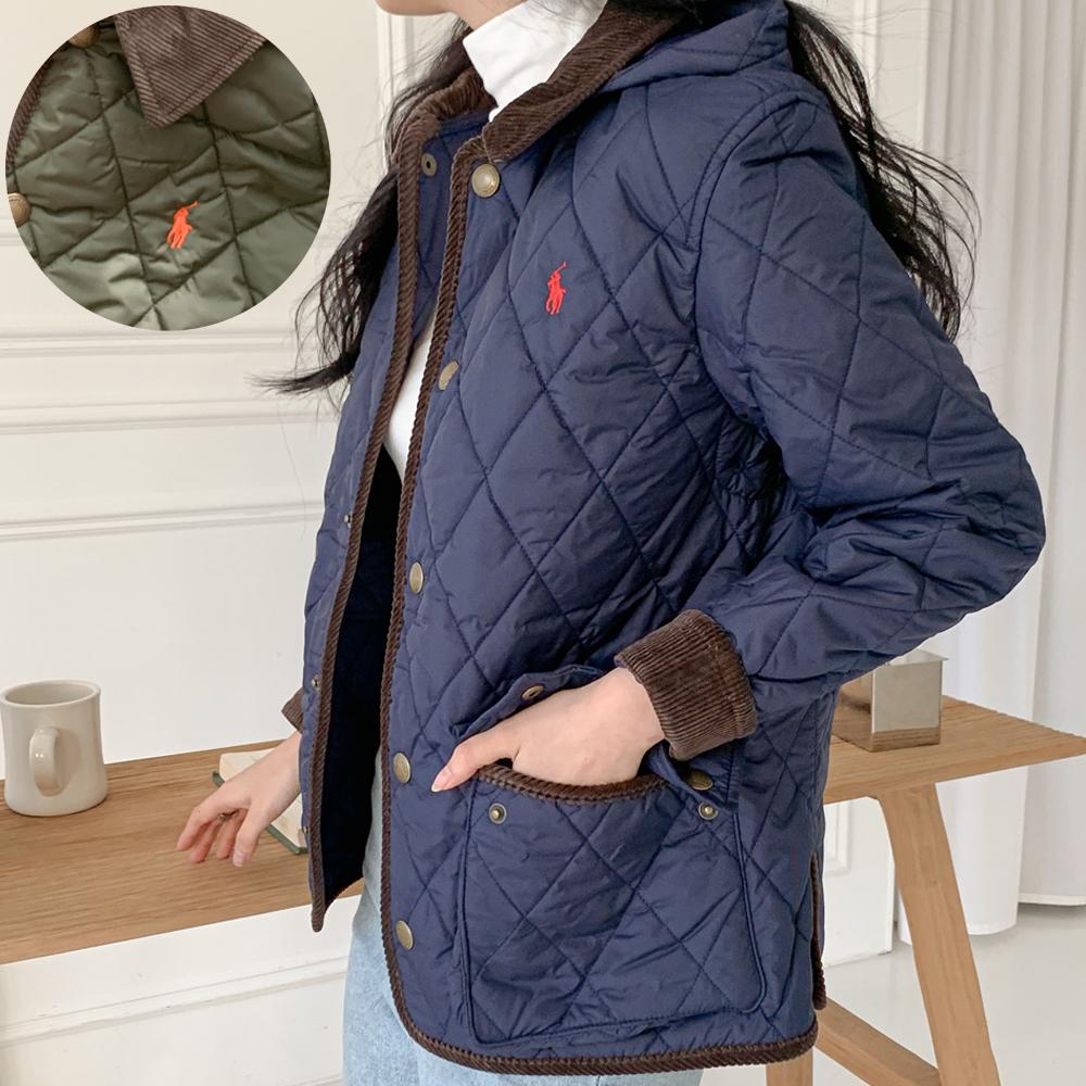 POLO キルティングジャケット レディース ボーイズ コーデュロイカラー パディング