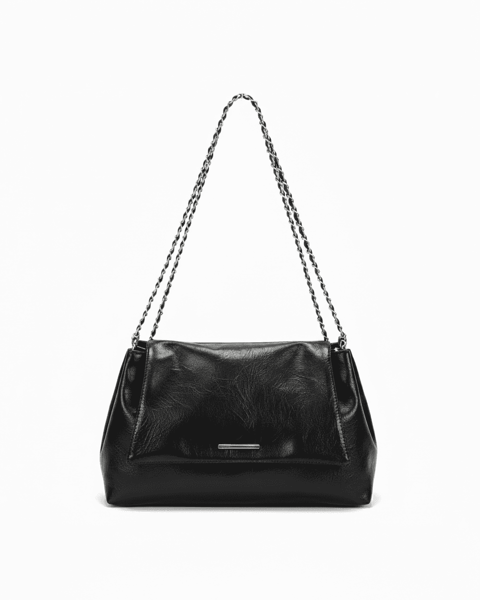 ミンティズ リュクスチェーン ショルダーバッグ / レディース レザーバッグ / ホーボーバッグ / ロックフラップ シルバー ショルダーバッグ