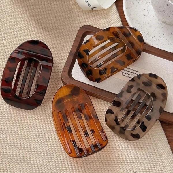 レディース デイリールック ファッション オーバルフラットヘアクリップ レオパード ラージラウンドクロウ フレンチ コンコード アクセサリー