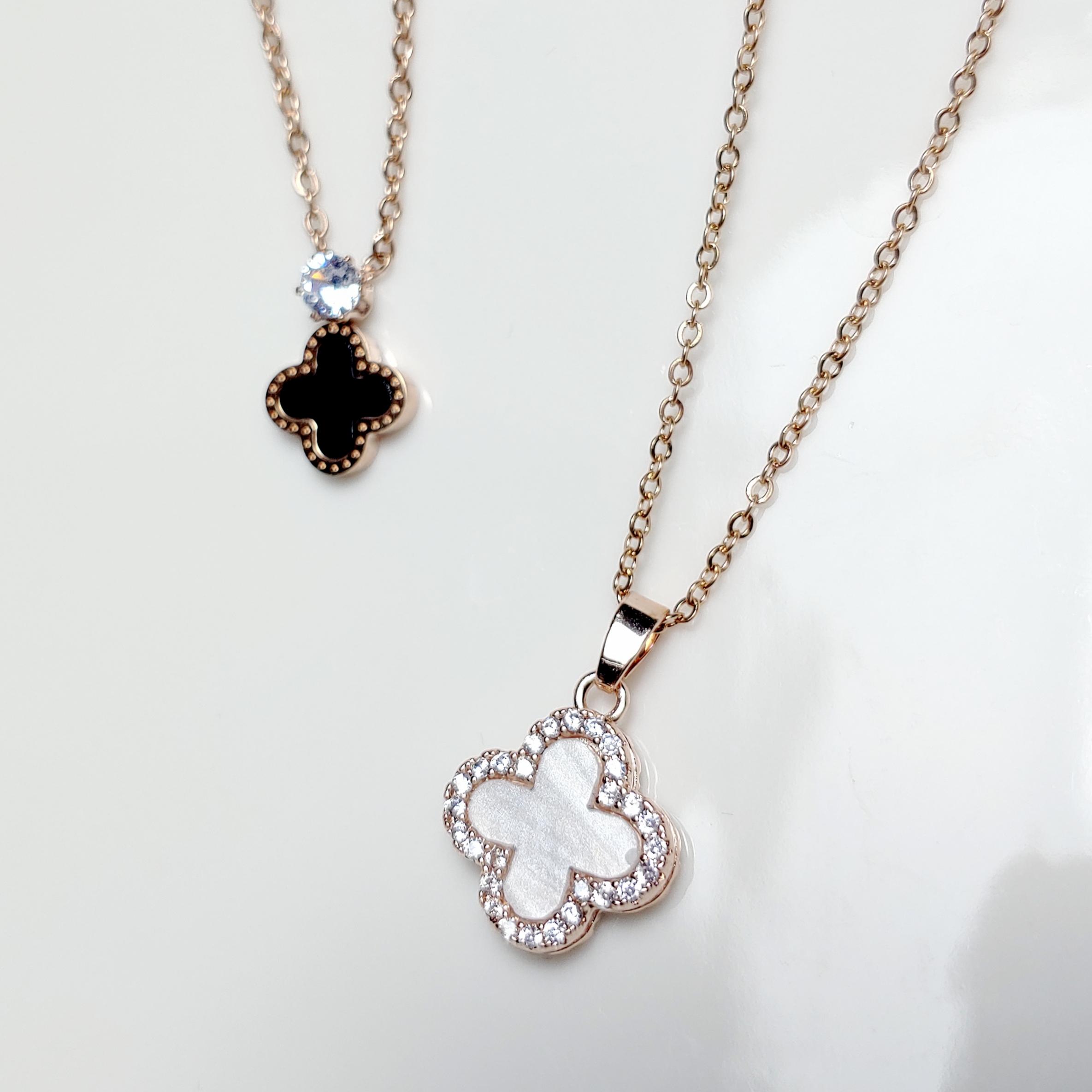 2種 3カラー - キュービッククローバーネックレス 変色しないサージカルスチール アクセサリー