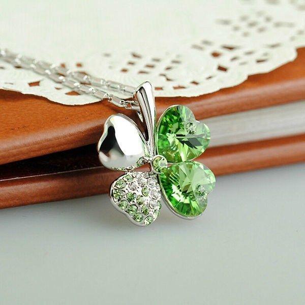 グリーン 四つ葉のクローバー ネックレス クリスタルライン 親族 恋人 ギフト 友情アイテム デイリールック アクセサリー