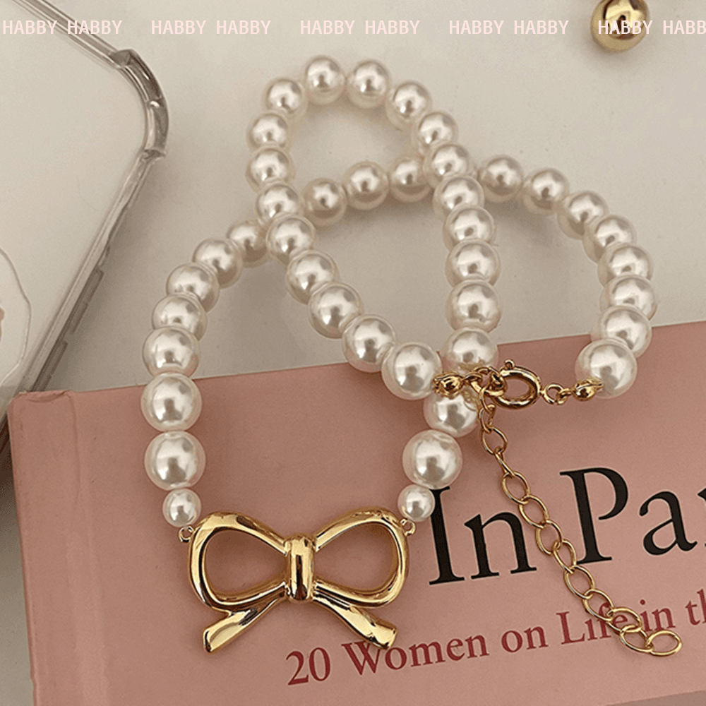 ゴールド リボンペンダント パールネックレス / Winter ヒョナ チャン・ウォニョン 女子アイドル ファッション アクセサリー