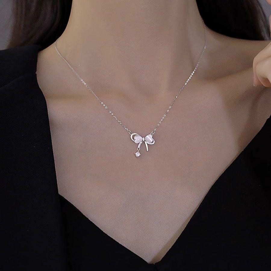 シンプルなリボンペンダント チェーンネックレス レディース デイリールック ポイント