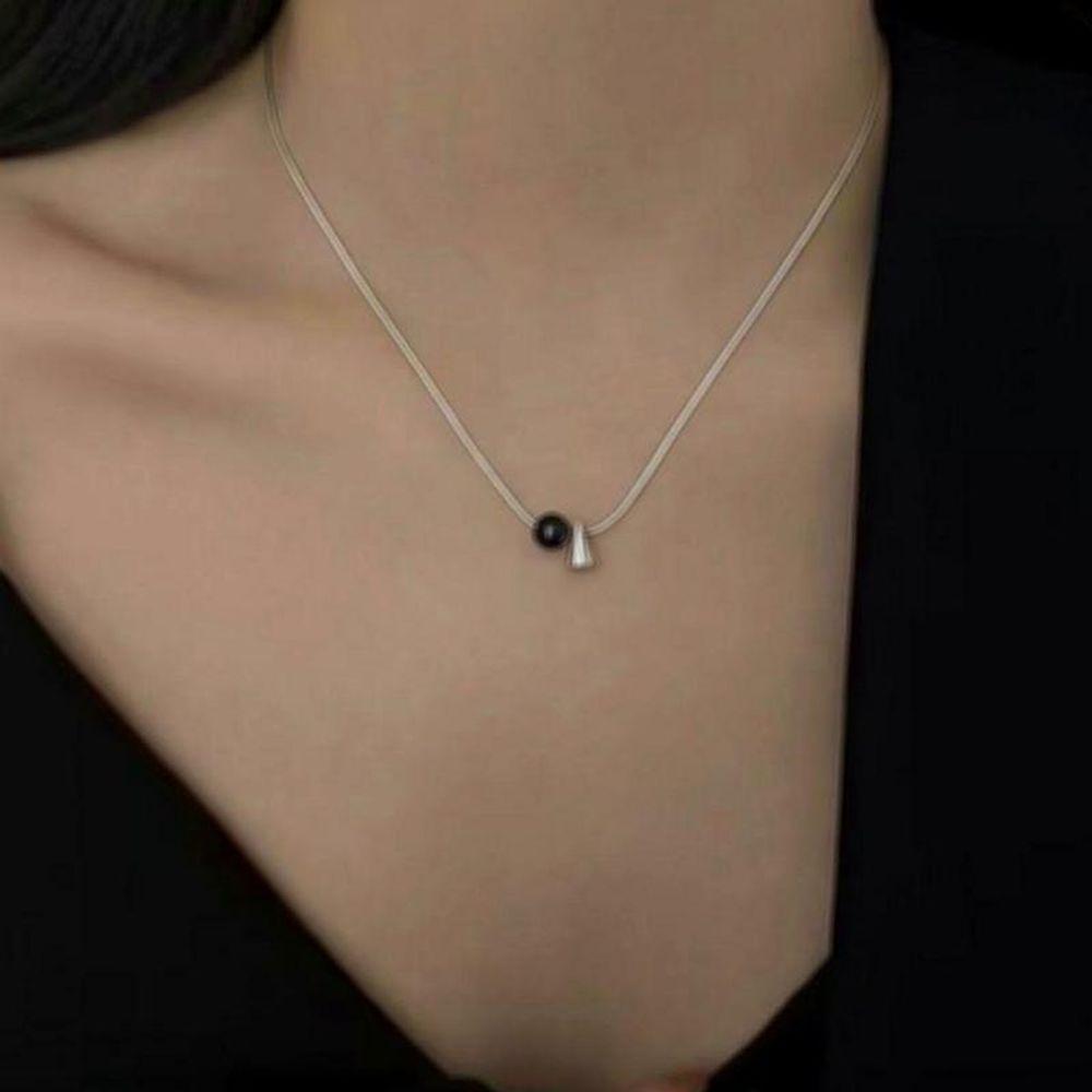 ブラックチェーン シンプルネックレス レディース パール アクセサリー デイリールック