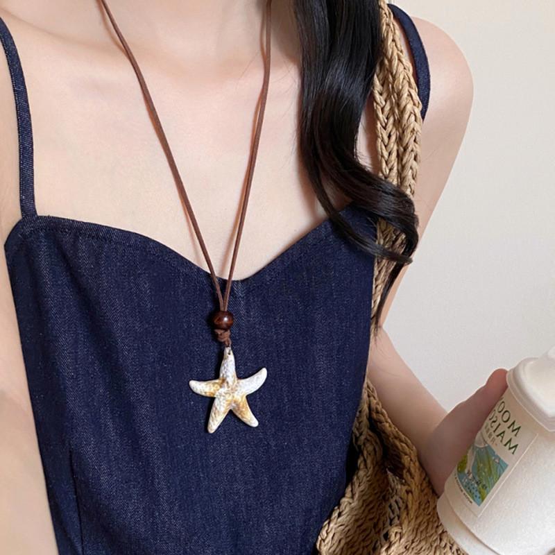 ロングネックレス レディース アクセサリー 夏 海 プール リゾート スターフィッシュ ペンダント チェーンネックレス アンティーク風 コーディネート用 アクセサリー デイリールック