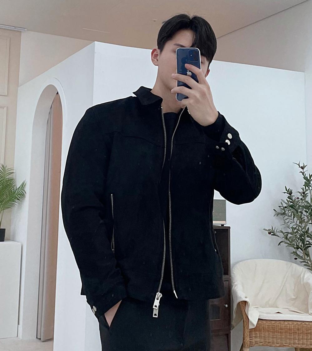 メンズ レザースエードジャケット 3カラー ジップアップ ライダース ブルゾン ブラック ブラウン カーキ 春 秋 初冬