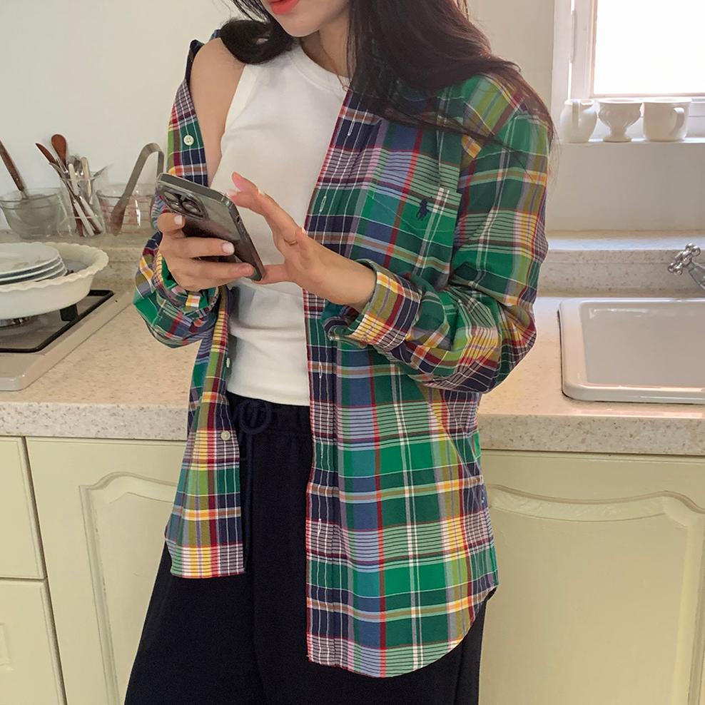 POLO メンズ オックスフォード チェック ポケットシャツ