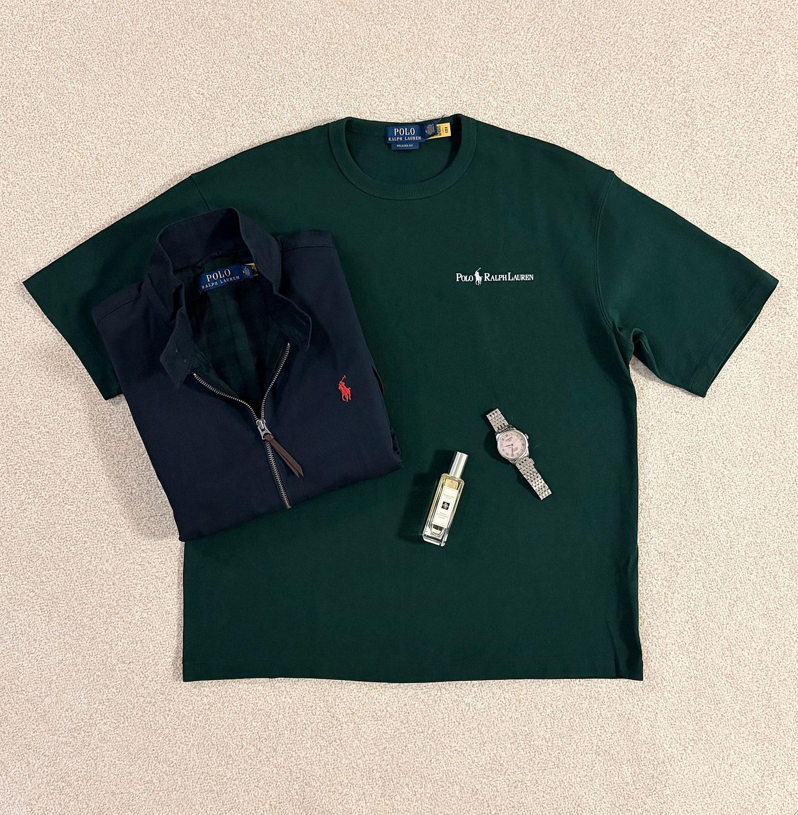 [国内店舗] Polo Ralph Lauren メンズ リラックスフィット ヘビーウェイト レタリング 半袖Tシャツ グリーン