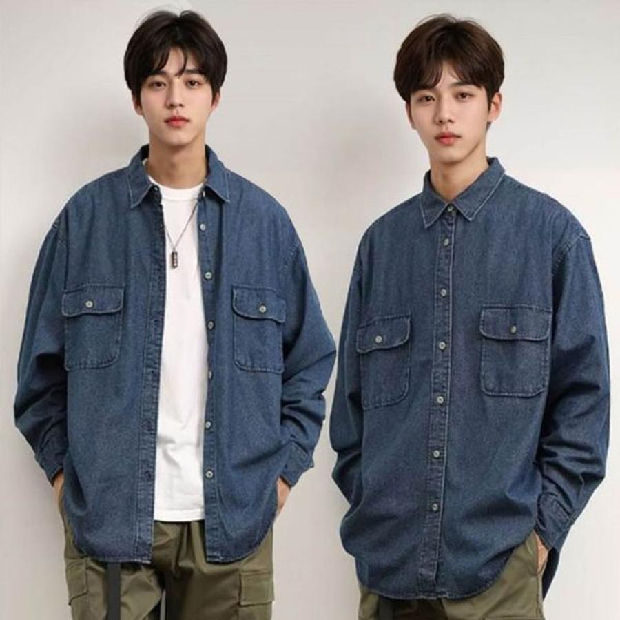 カラーシャツ メンズ カジュアル 適度な オーバーフィット デニムシャツ デートルック デニムシャツ