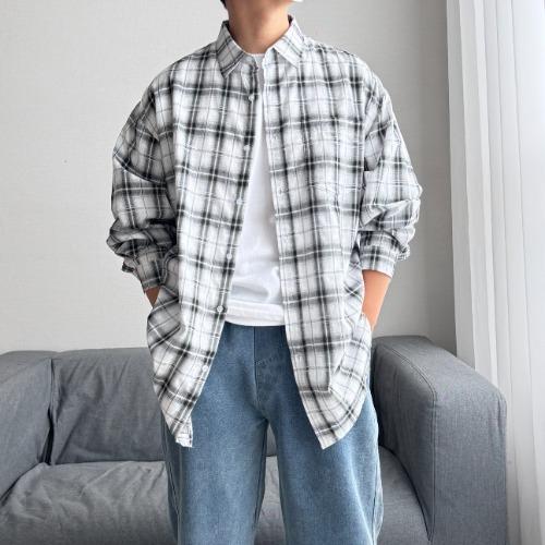 グラデーション メンズ オーバーフィット チェックシャツ 長袖シャツ メンズ デートルック