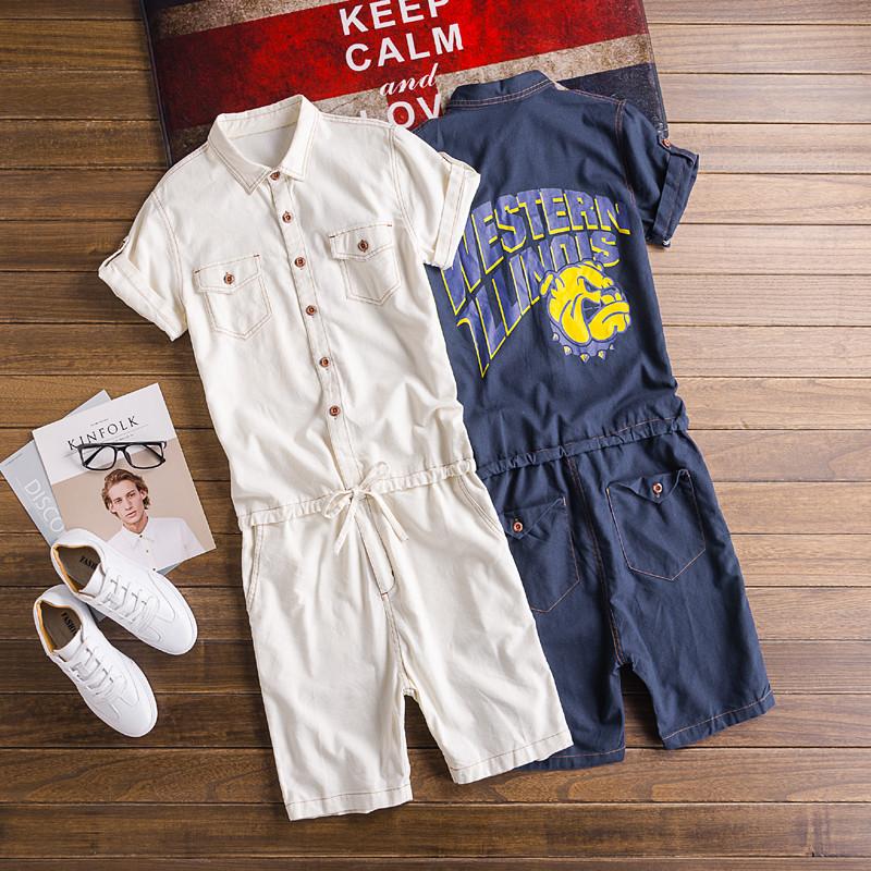 夏 リネン 半袖 ジャンプスーツ オフホワイト メンズ カジュアル デイリールック 涼しい 着心地 カップルルック お出かけ ルック