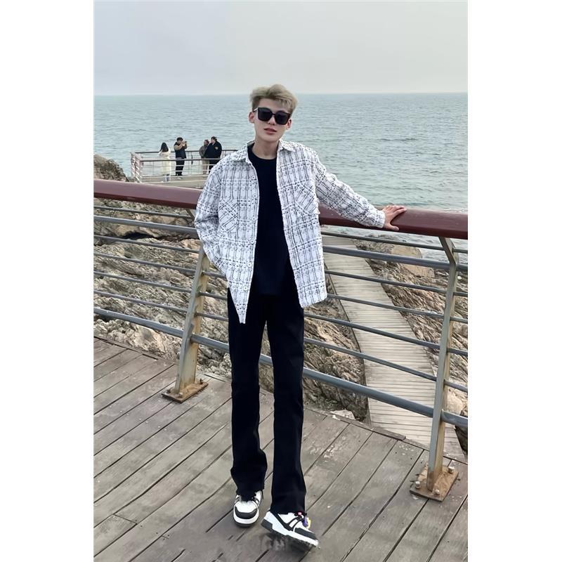 旅行 ツイード アウター デイリー カラー ヴィンテージ ボタン チェック シャツ カジュアル デートルック