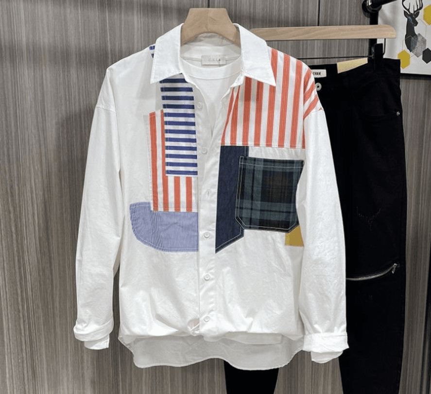 メンズ 配色 春 長袖 シャツ シャツ カジュアル デートルック 単品コーディネート お出かけ 外出着