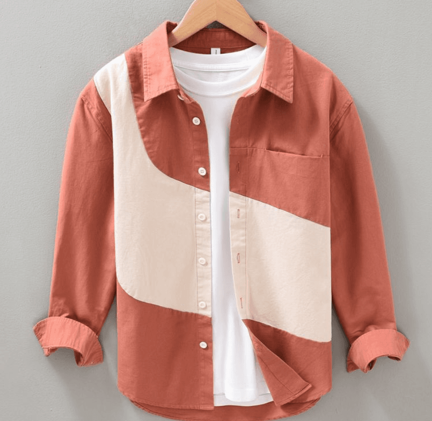 メンズ 配色 春 長袖 シャツ シャツ カジュアル デートルック 単品コーディネート お出かけ 外出着