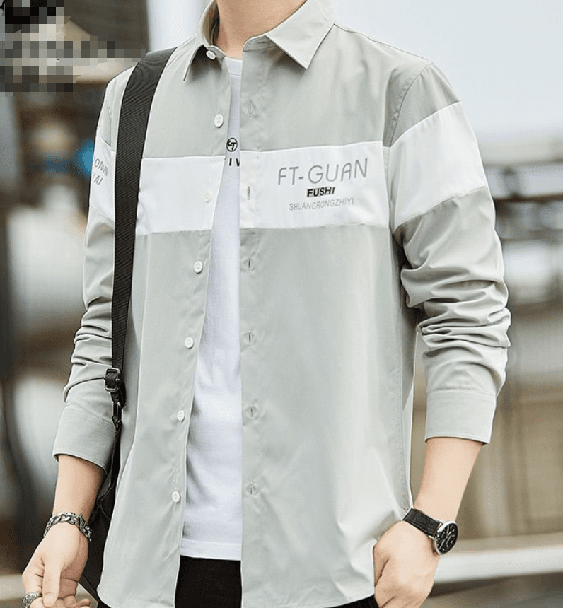 メンズ ミドル配色 春 長袖シャツ カジュアル デートルック 単品コーデ お出かけ 外出着