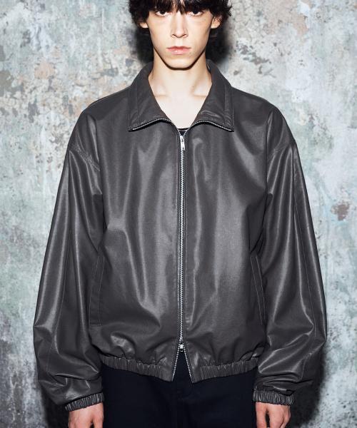 [DOFF JASON] オーバーフィット ヴィーガンレザー ウィンドブレーカー (ライトグレー) DJCOVWB004LGR