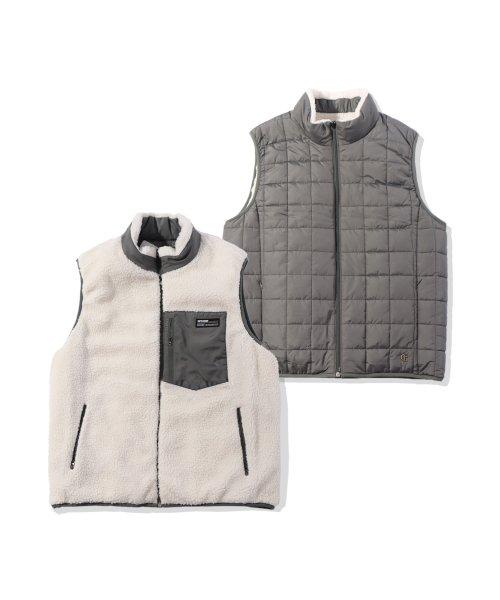 [오프그리드] リバーシブル シェルパ ベスト - カーキ 22Q3ODUDV03-1