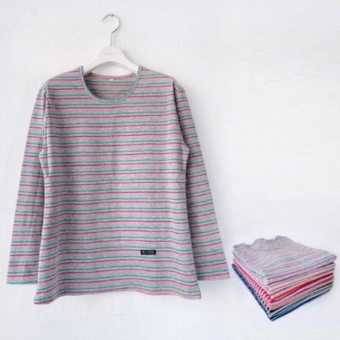 허니마마 면 할머니옷 스트라이프 티셔츠 긴팔티 요양원 엄마 상의 실내복 홈웨어 면ST티셔츠 7부