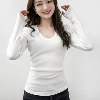 アルティフィア レディース Uネック スリムフィット インナー 長袖 Tシャツ レディース トップス コーディネート 四季着用インナーT
