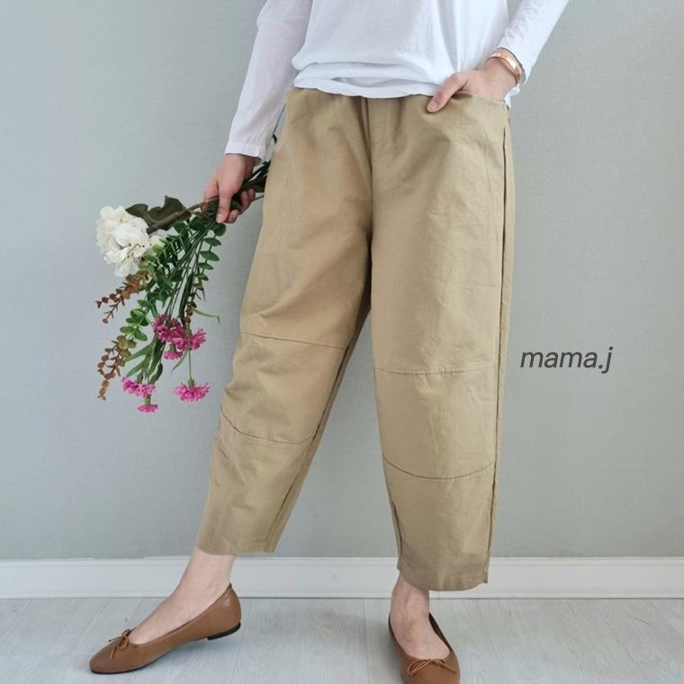 中年女性服 ベーシック バンド付き コットン ペグトップ パンツ 50代 ママ服 マダム