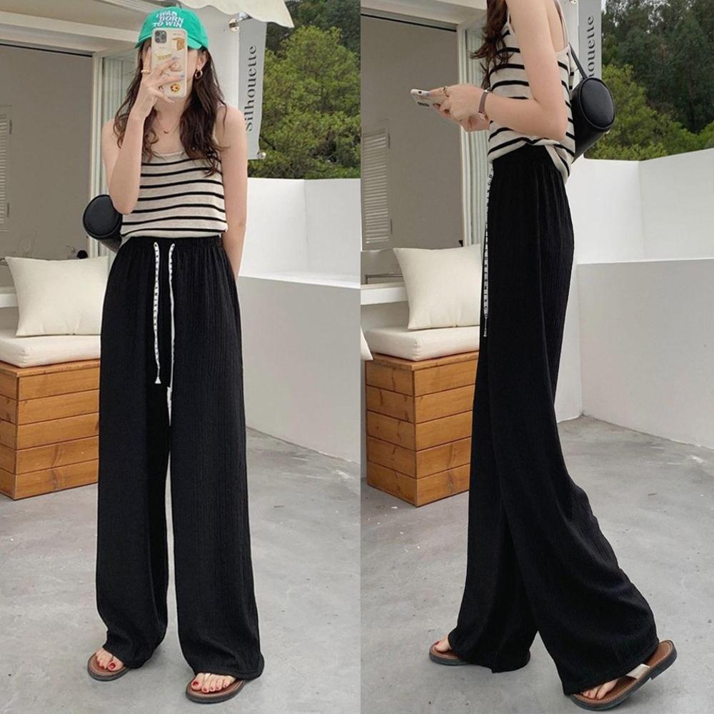シャリュエ コーデュロイ ワイドパンツ プリーツ バギー レディースバンディング クーリングパンツ ゴムウエストパンツ ブラック
