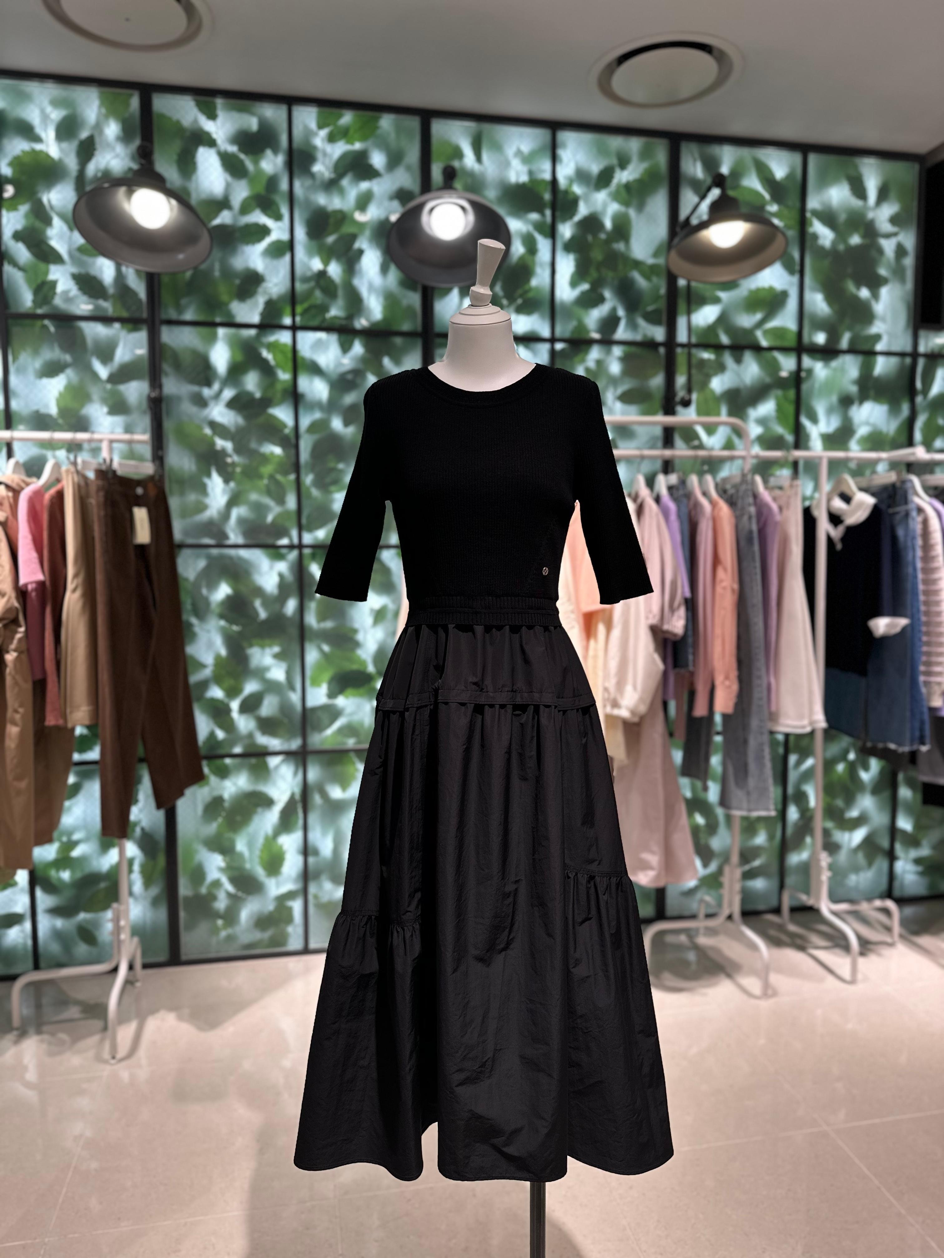 듀엘 ニ트 ブロック フレア ワンピース BK D252MSE231