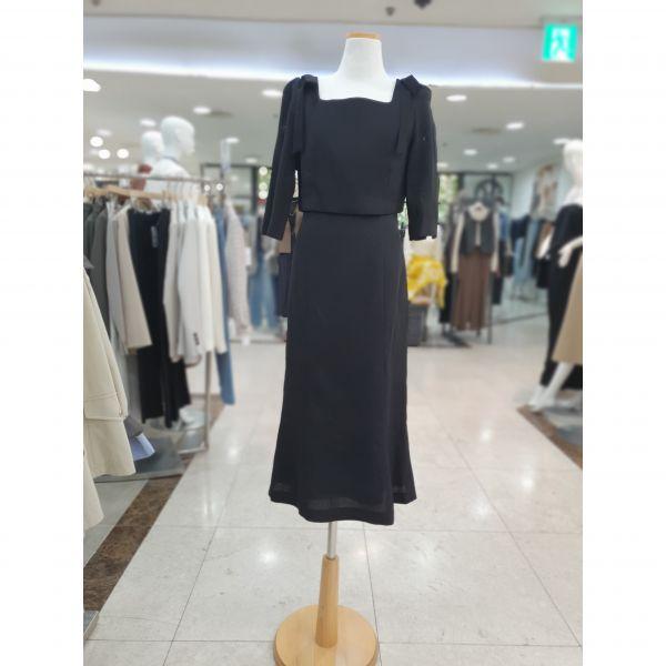 ROEM スクエアネック マーメイド 7分丈 ロング ワンピース RMOWF4TST3