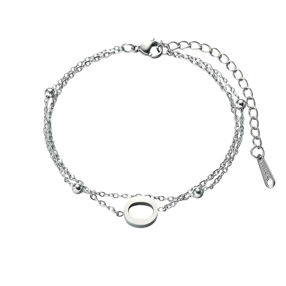 2026年新商品到着 ユニ ステンレススチール レディースブレスレット 26種イニシャルレター A-Z ダブルレイヤービーズチェーンペンダントバングル 誕生日プレゼント＆メンズアクセサリー付きジュエリーラグジュアリー