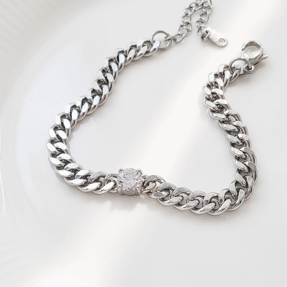 サージカルスチール クリスタルキュービック ポイントチェーンブレスレット 6mm メンズ レディース デイリーアクセサリー