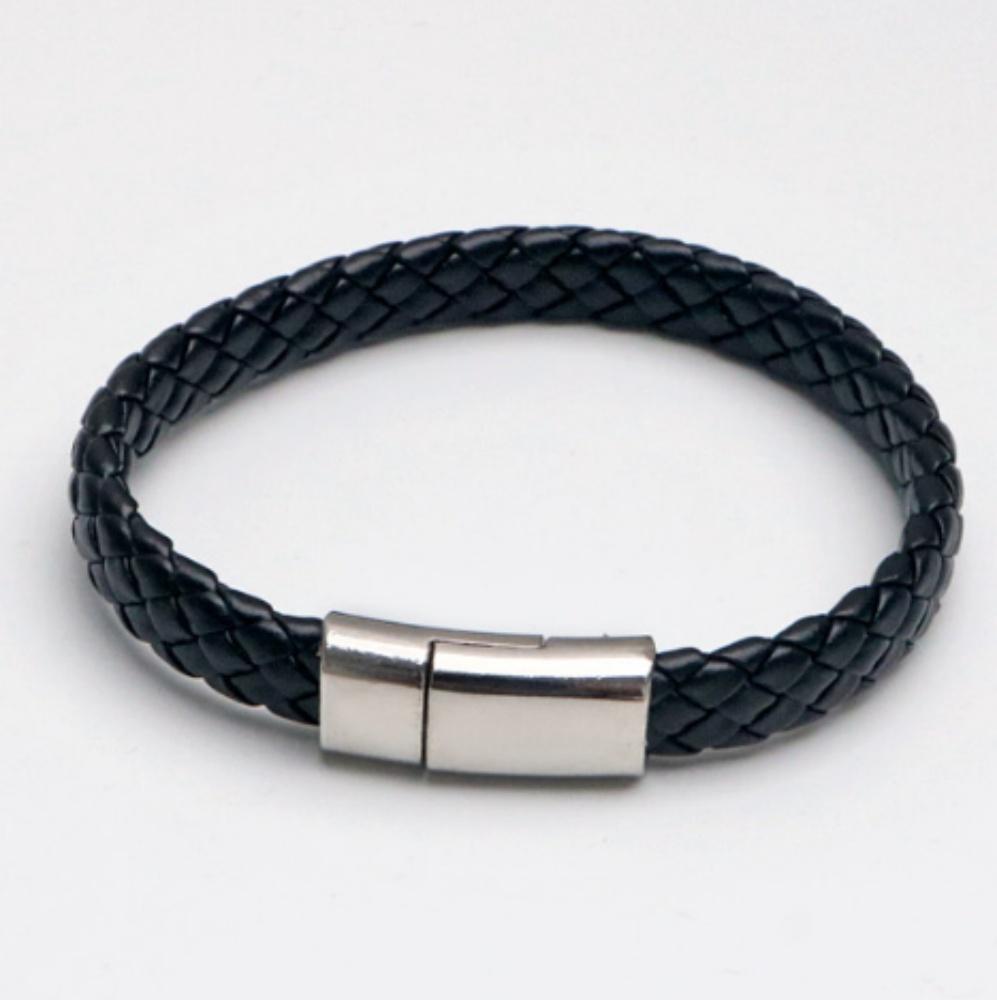 ブレスレット 男性用 マグネットクラスプ 編み込みレザー シンプル デイリールック ファッションアクセサリー