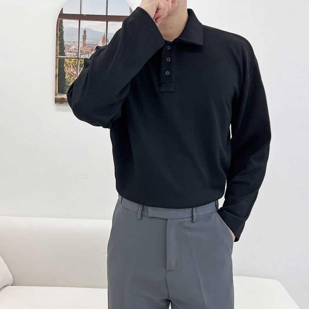 スリーボタン スウェットシャツ スパン カラ― メンズ デートルック