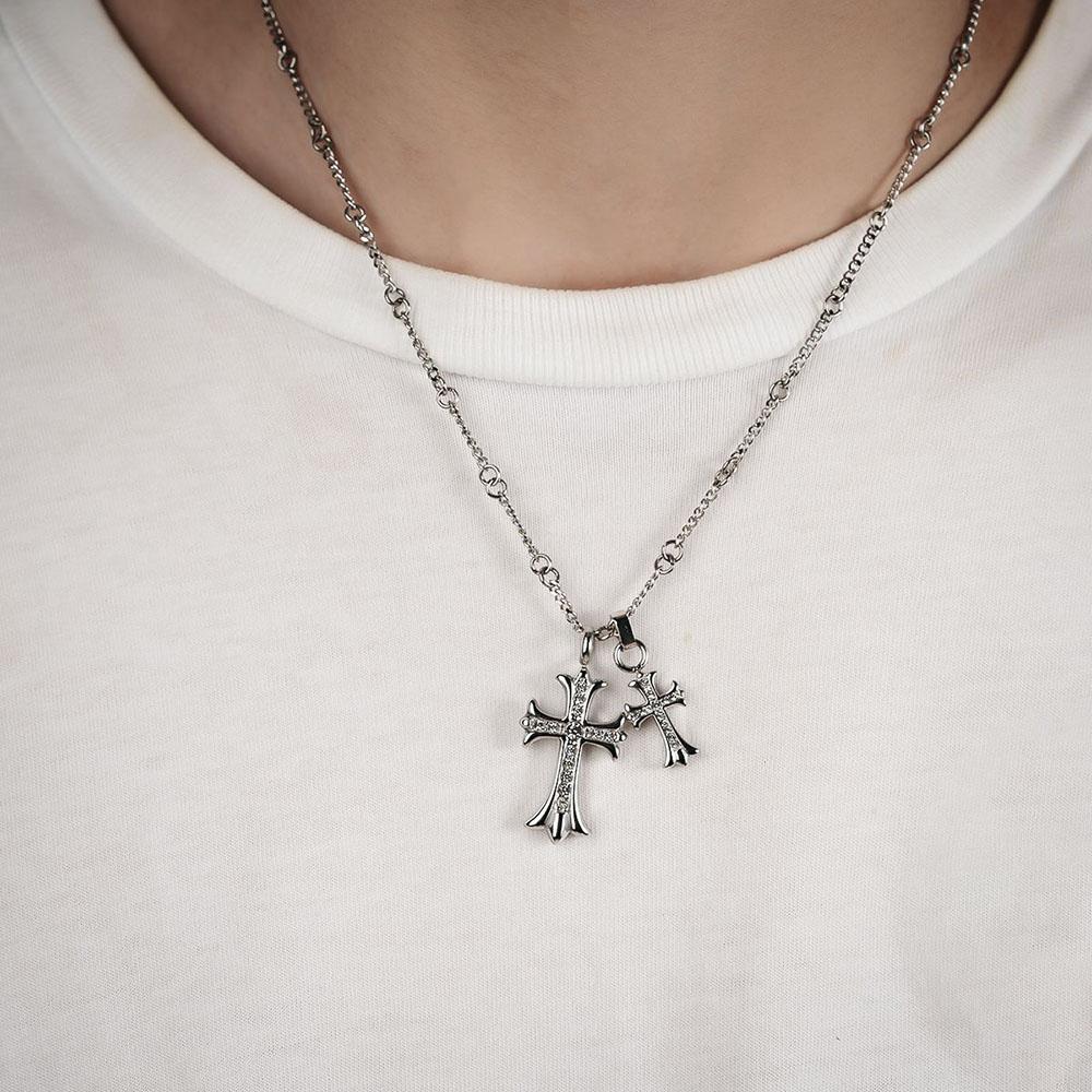 ROYALBELLE メンズ クロス ペンダント メタルネックレス シックな ファッションアクセサリー デイリースタイル必須アイテム K010706 シルバー