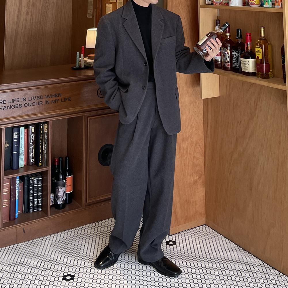 자체제작 모던 프리미엄 울 와이드 셋업. 남자 결혼식 하객룩 코디 수트.