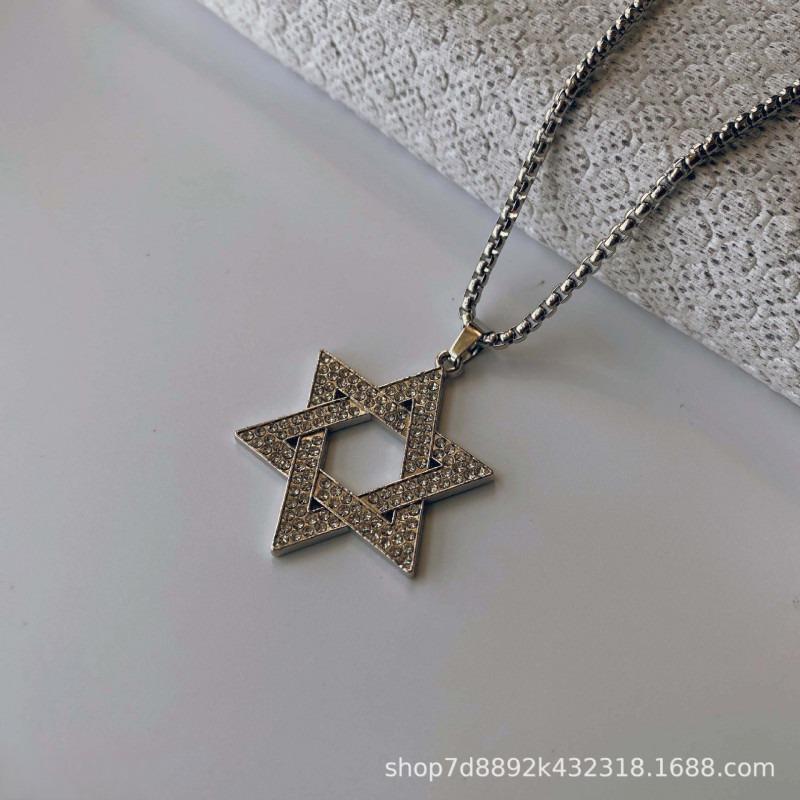 スタイル 六角星 チタンネックレス ペンダント チェーン アクセサリー ファッション デイリー着用可能 カジュアル男女共用アクセサリー 単一サイズ 70cm スチールチェーン + ダイヤモンド星スタイルペンダント