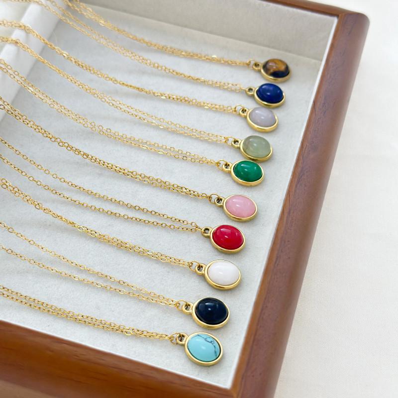 誕生石 天然石ネックレス 金メッキネックレス レディース用 ペンダント チェーン シンプル レトロスタイル ファッションアクセサリー 18K MSNK0311-DKGN デジタルカメラ