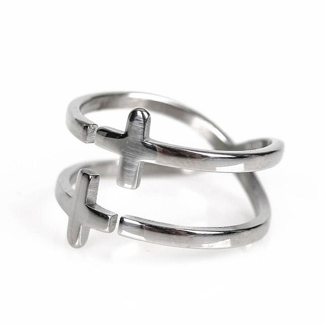 メンズ リング 二連 十字架 サージカルスチール cross tt