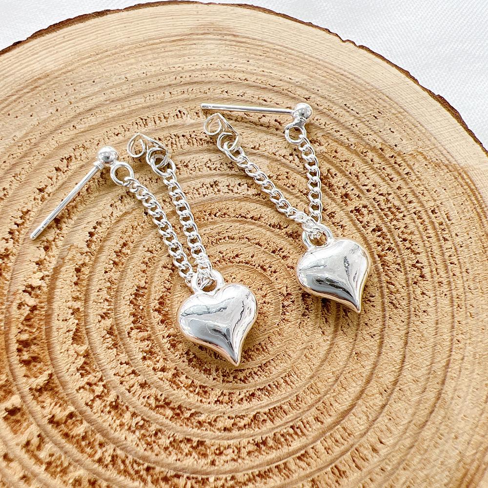 pkpj all 925 silver 裏表一体型チェーン ユニークなハートドロップピアス