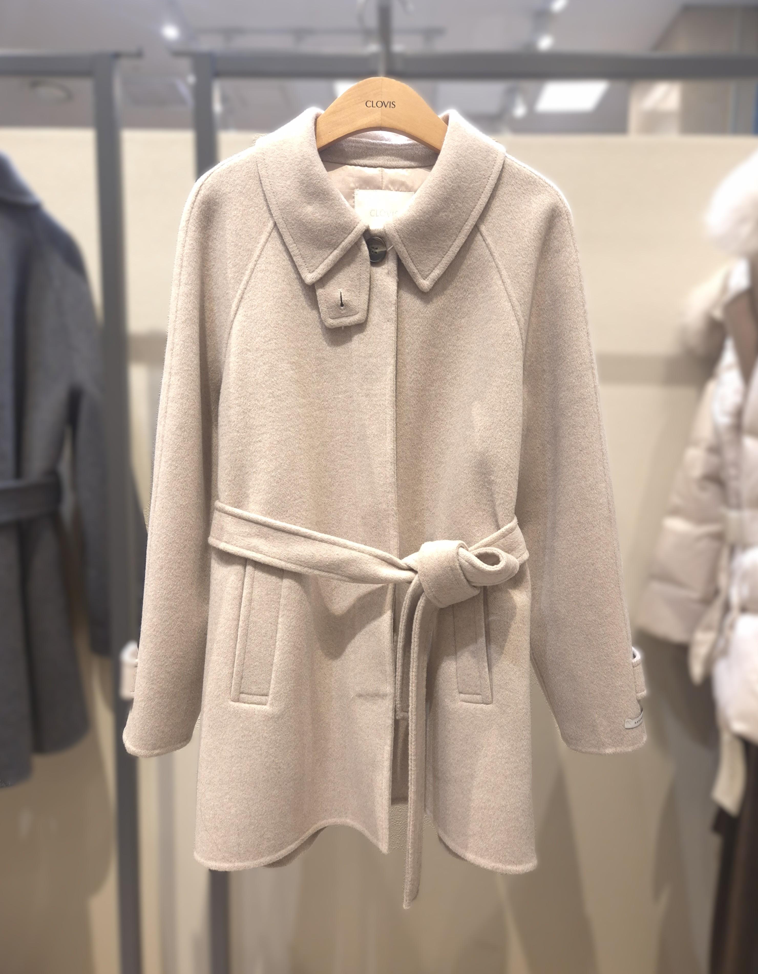 CLOVIS ウール混スタンドカラーシングルハーフコート CVJHG1104M