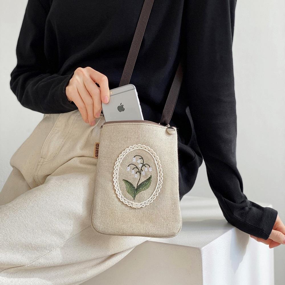 花刺繍 スマホバッグ ミニ クロスボディバッグ ママ用 携帯バッグ