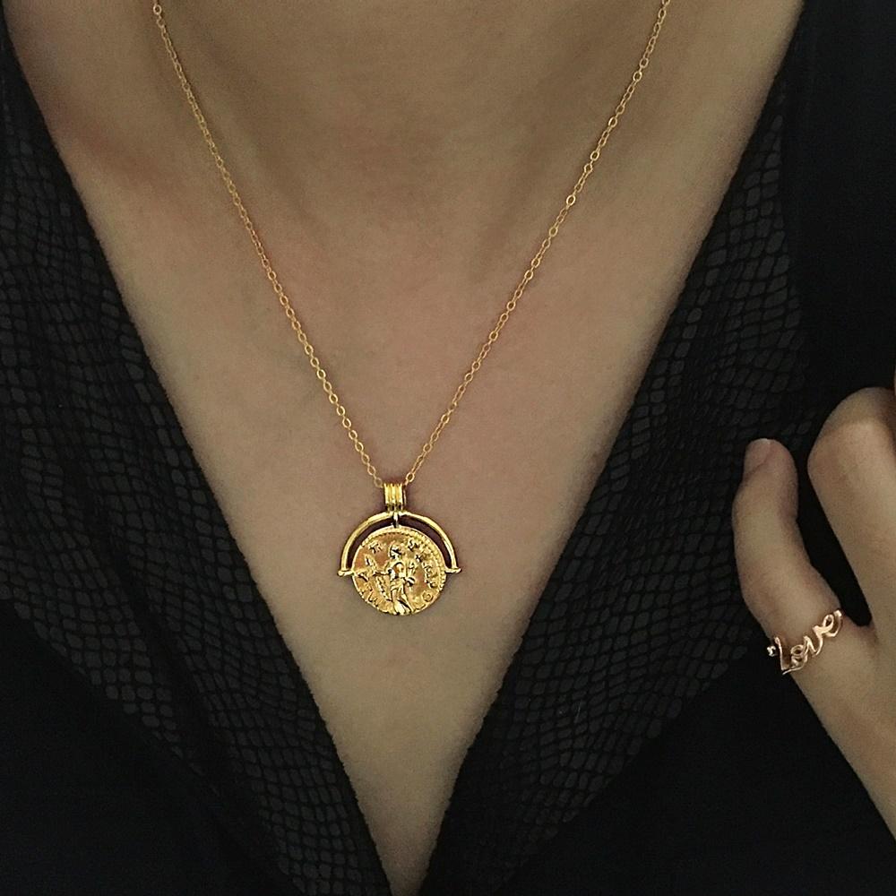 ロマン コインネックレス ヴィンテージ円形コイン レイヤード デイリー通勤アクセサリー