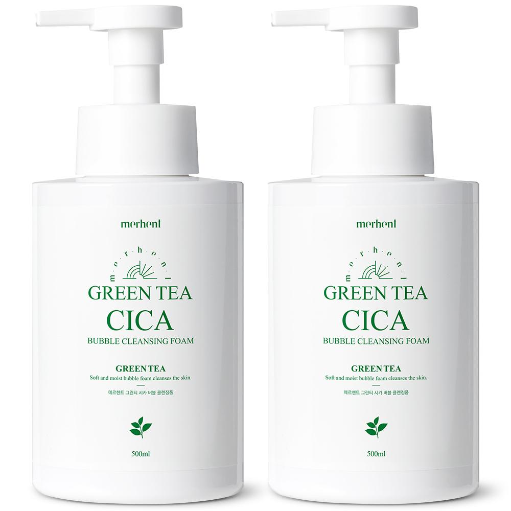1+1 Merhenth グリーンティー シカ バブル クレンジングフォーム 500ml 大容量 低刺激 フォームクレンジング 洗顔料 泡