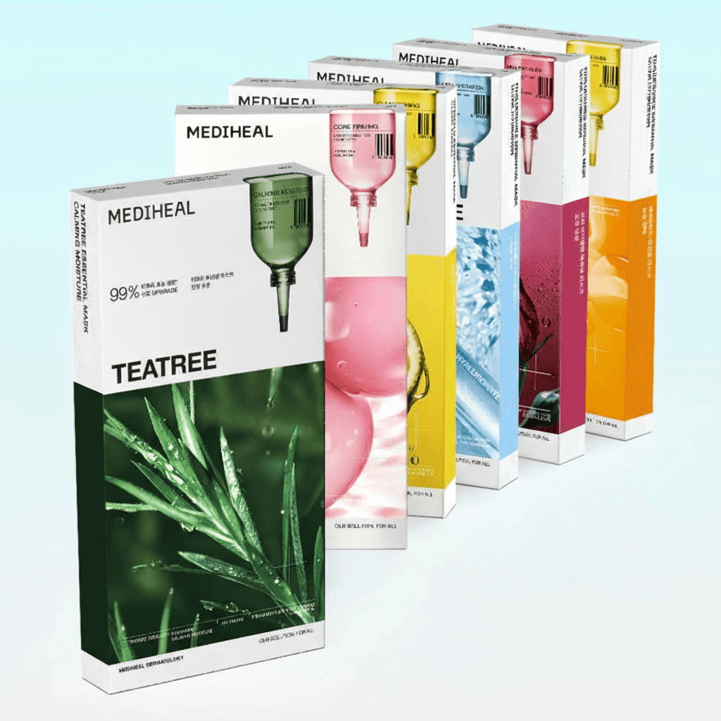 MEDIHEAL エッセンシャル マスクパック 6種 60枚 (ティーツリー コラーゲン ヒアルロン酸 PDRN ビタミン セラミド)